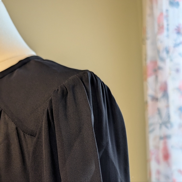 JOIE Silk Sheer Black Tunic Blouse Floral Bohemian Feminine Delicate Whimsical L - Picture 6 of 14